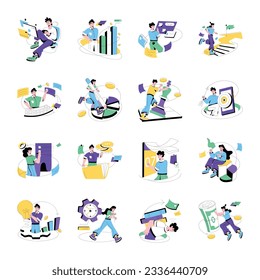 Flat Illustrations von Mitarbeitern in Unternehmen 

