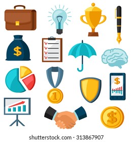 Set of business and finance flat icons.