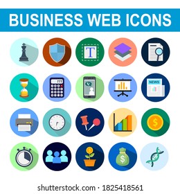 Set of business and finance flat web icon. Finance vector illustration with long shadow.