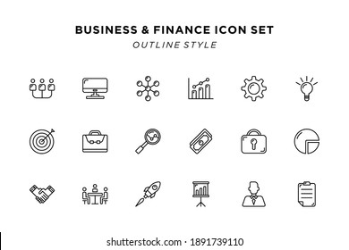 Set of business and finance icon. outline sign collection vector illustration.