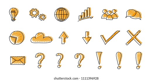 Set of business and finance icons - funny sketch. Vector.