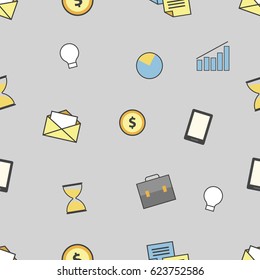 Set of business and finance icons. Seamless pattern background