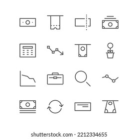 Set of business and finance icons, strategy, economy, money, growth and linear variety vectors.
