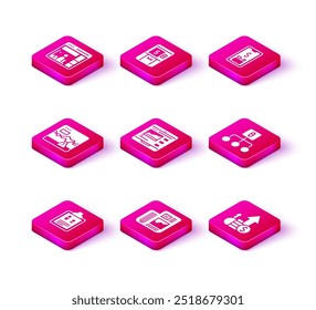 Set Business finance report, Failure stocks market, Trading courses, Financial growth and coin, Blockchain technology Bitcoin, Mobile with dollar and ATM money icon. Vector