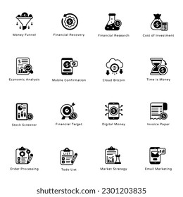 Set of Business and Finance Solid Icons

