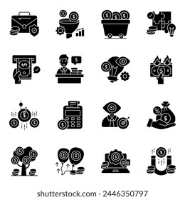 Set of Business and Finance Solid Icons 

