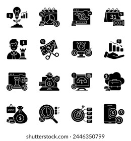 Conjunto de iconos sólidos de negocios y finanzas 

