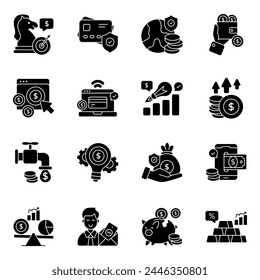 Set of Business and Finance Solid Icons 

