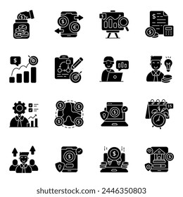 Set of Business and Finance Solid Icons 

