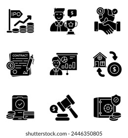 Set of Business and Finance Solid Icons 

