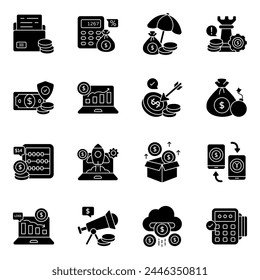 Set von Geschäfts- und Finanzwesen Solid Icons 

