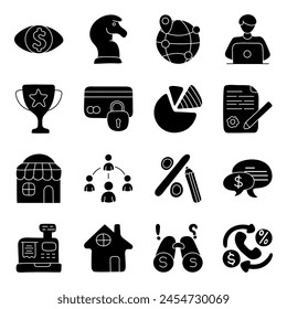 Set of Business and Finance Solid Icons 

