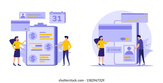 set business and finance vector illustration, landing page, website, banner, poeple build business