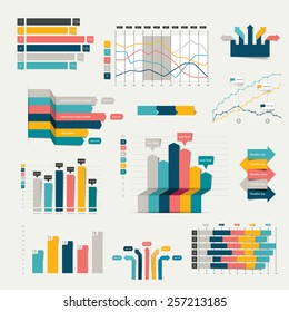 Set of business flat, 3D design graph. Infographics charts. 