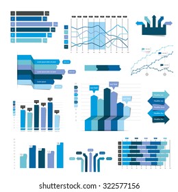 Set of business flat, 3D design graph. Blue Infographics charts.