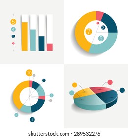 Set of business flat design elements, graphs, charts, flow chart. Info graphics.