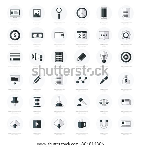 Set of Business flat design icons black color styles