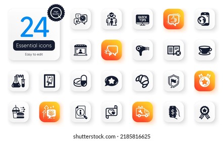 Set Of Business Flat Icons. Love Letter, Car Service And Family Insurance Elements For Web Application. Time Management, Shield, Megaphone Icons. Reject Book, Favorite Chat. Vector