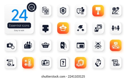 Set of Business flat icons. Teamwork business, Software bug and Recovery photo elements for web application. Wallet, Search employee, Project edit icons. Socks, Cyber attack, Get box elements. Vector