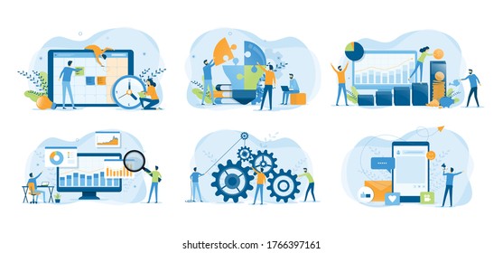 Set business Flat illustration design concept for web site banner and mobile application design 