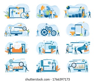 Set business Flat illustration design concept for web site banner and mobile application design 