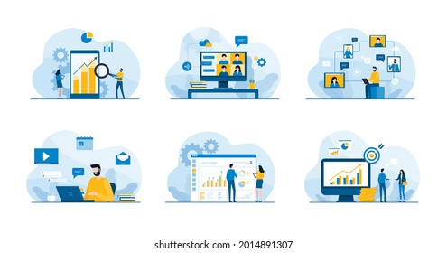 Set business Flat illustration design concept for web site landing page banner and mobile application Onboarding design