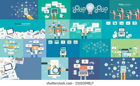 set business flat vector illustration design concept for web banner homepage and social media marketing 
