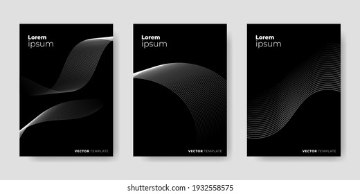 Set of business flyer cover templates in elegant black color. Vector illustration.