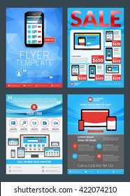 Set of Business Flyer Design Templates for Mobile Application or New Smartphone. Vector Brochure Design Layout Template. Red and Blue Colors