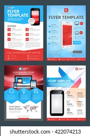 Set of Business Flyer Design Templates for Mobile Application or New Smartphone. Vector Brochure Design Layout Template. Red and Blue Colors