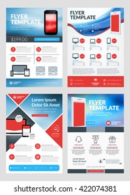 Set of Business Flyer Design Templates for Mobile Application or New Smartphone. Vector Brochure Design Layout Template. Red and Blue Colors