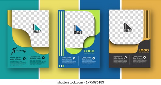 Set of Business flyer with space of image & logo- Brochure magazine cover page & poster template, vector illustration.