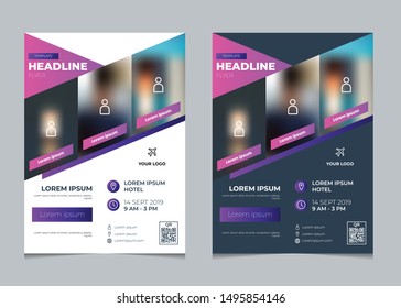 Set of business flyer template vector, multipurpose brochure template design, event poster template, annual report with geometric gradient