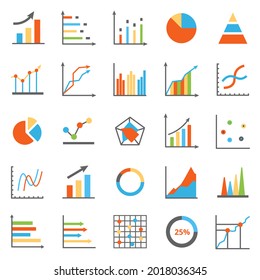 Set of business graph icon, Color object statistics finance presentation, Flat success report symbol vector. 640x640 pixels