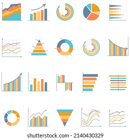 Set of business graph icon, Color object statistics finance presentation, Flat success report symbol vector. 640x640 pixels
