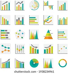 Set of business graph icon, Colors object statistics finance presentation, Flat success symbol vector. 640x640 pixels.