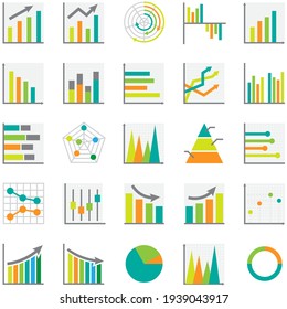 Set of business graph icon, Colors object statistics finance presentation, Flat success symbol vector. 640x640 pixels.