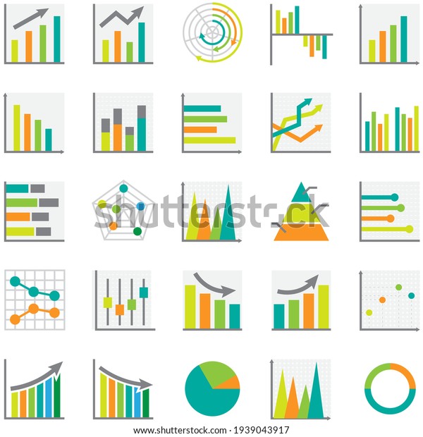 Set of business graph icon, Colors object\
statistics finance presentation, Flat success symbol vector.\
640x640 pixels.