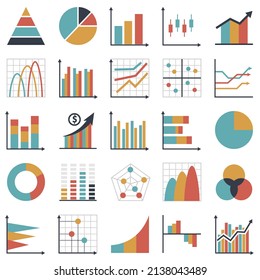 Set of business graph icon, Flat object statistics finance presentation, Report element symbol vector.