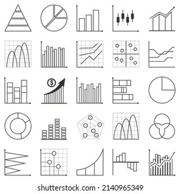 Set of business graph icon, Outline object statistics finance presentation, Linear success report symbol vector.