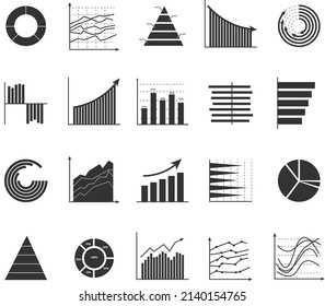 Set of business graph icon, Silhouette object statistics finance presentation, Flat success report symbol vector. 640x640 pixels