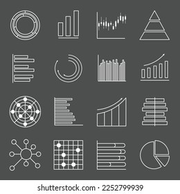 Set of business graph icon, Silhouette object statistics finance presentation, Flat success report symbol vector. 640x640 pixels