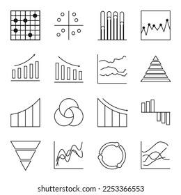 Set of business graph icon, Symbol object statistics finance presentation, Flat success report symbol vector. 640x640 pixels