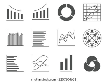 Set of business graph icon, Symbol object statistics finance presentation, Flat success report symbol vector. 640x640 pixels