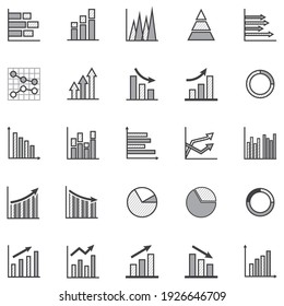 Set of business graph icon,Outline with pattern simple report statistics symbol, Grey color presentation sign vector. 640x640 pixels.