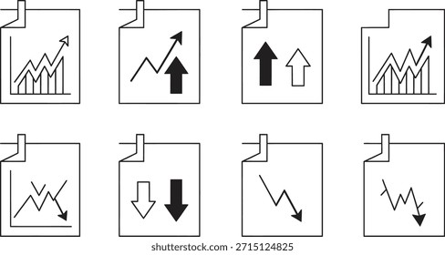 Symbole für Geschäftsdiagramme, die Wachstums- und Abwärtstrends darstellen