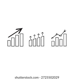 Ícones de Tendência de Crescimento e Dados do Conjunto de Negócios - Ilustração do Gráfico de Barras e Linhas