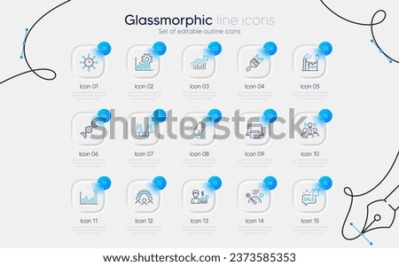 Set of Business growth, Team work and Smartphone broken line icons for web app. No internet, Inclusion, Demand curve icons. Factory, Promotion bell, Chemistry dna signs. World time. Vector