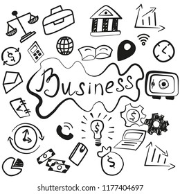 Set business handmade finance icons on the white background