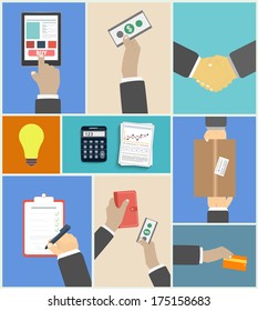 Set of business hands action concepts e-commerce